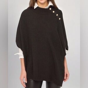 NWT J. Crew Black Poncho Sweater with Button Accents